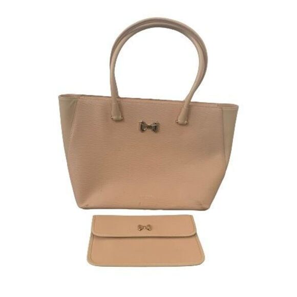 Ted Baker Leather Tote + Clutch Set – Blush Neutral Shoulder Bag - Picture 1 of 12